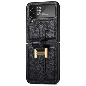 Funda plegable de piel de vaca para móvil, funda de teléfono de piel de vaca Real Grippiest para Samsung <span class=keywords><strong>Flip4</strong></span>, funda móvil con empuñadura de muñeca - Product Image 1