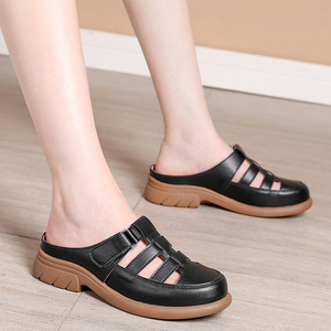 Sandalias planas de verano de piel de vaca para mujer, talla grande, con plantilla suave y diseño hueco tipo Baotou, estilo Lazy <span class=keywords><strong>La</strong></span> - Product Image 5