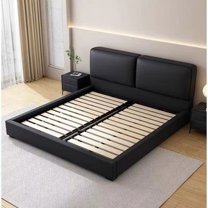 Base de Cama Moderna Tapizada en Cuero Sintético, Diseño Minimalista, Láminas de Madera, Color Negro, Tamaño Queen - Product Image 4