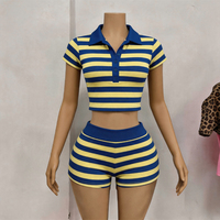 Ensemble 2 pièces polo rayé sans manches et short de détente pour femme – Tenue décontractée et confortable en maille pour l'été – Vêtements de sport et de boutique
