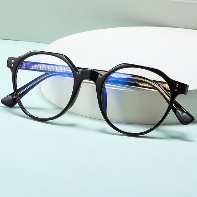 HBK Unisex Anti Blue Light Eyeglasses Solid Pattern Round Alloy Frame TR-90 Material Prescription Computer Eyewear Men Women
