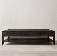 Meuble de maison de luxe moderne rectangulaire en chêne massif, table basse de salon avec deux tiroirs
