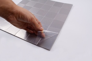 Dosseret de cuisine en mosaïque métallique aluminium <span class=keywords><strong>brossé</strong></span> argenté, à coller - Product Image 5
