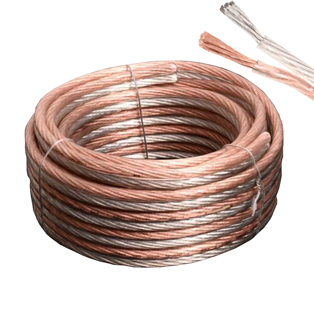 OEM Manufacture 10 12 14 16 18 AWG Gauge Ga Clear Transparent PVC Speaker Cable Audio Wire With Tinned OFC CCA Conducto