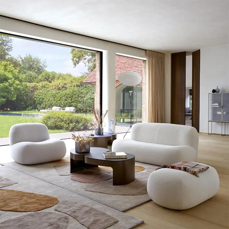 Contempo quarto camurça minimalista nórdico conjunto moderno redondo moderno curvo branco moderno 3 2 tecido cinza sofá