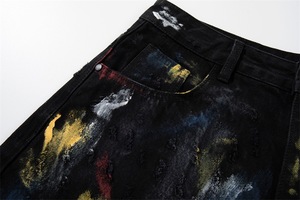 Pantalones Cortos de Mezclilla Holgados de Diseño de Alta Gama con Estampado de Grafiti y Lavado a la Piedra, Estilo Hip-Hop Moderno para Hombre - Product Image 5