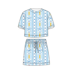 Ensemble décontracté respirant en coton et élasthanne pour bébés filles, avec short et chemise, motif pomme, collection rentrée scolaire, style boutique personnalisé - Product Image 5