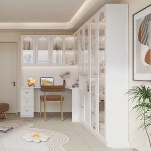 Escritorio de esquina en forma de L crema moderno personalizable con librería de belleza exquisita y escaparate de vidrio para muebles de oficina o escuela - Product Image 2