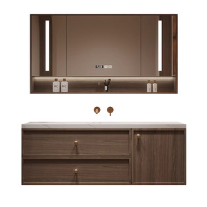 Nouvelle armoire de salle de bain en bois massif avec vasque intégrée en ardoise courbée à chaud - Product Image 4