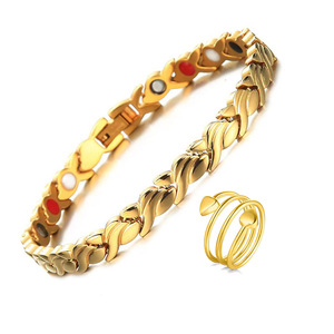 Ensemble de bijoux pour femme : Bague Cœur et Bracelet Magnétique Épi de Blé en Acier Inoxydable – Accessoire Cadeau Tendance - Product Image 2