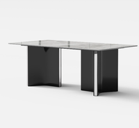 Table à manger rectangulaire ModHomi Simple, plateau en marbre, pieds en métal noir, pour appartement, hôtel, villa, manoirs, cuisine