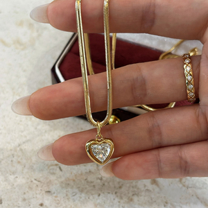 Aazuo-Joyería Vintage de oro amarillo macizo de 18 quilates, diamantes cultivados en laboratorio, collar con colgante de corazón de lujo de 1,0 quilates, regalo para mujer, cadena de serpiente - Product Image 3