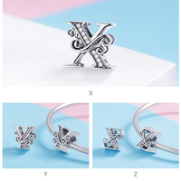 925 Sterling Argent Lettre Vintage A à Z 26 Lettre Charmes Ajouré CZ Alphabet Perles Fit Charm Bracelet BSC030