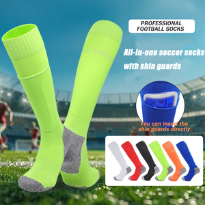 Chaussettes <span class=keywords><strong>de</strong></span> football professionnelles <span class=keywords><strong>avec</strong></span> poches, protège-tibias élastiques, fond en tissu éponge, bleu marine, longues, antidérapantes, <span class=keywords><strong>avec</strong></span> protège-tibias - Product Image 2