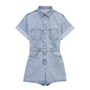 Femmes été nouveau Street Wear Sexy jean body <span class=keywords><strong>combishort</strong></span> dames Sexy à manches courtes une pièce élégant Denim combinaison - Product Image 2