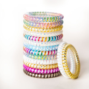 Telephone Cord Hair Ties 20 Cm <b>Large</b> Thin Plastic Resin Seamless Elastic Bands Mermaid Iridescent Metallic Colors Casual Use - Product Image 1