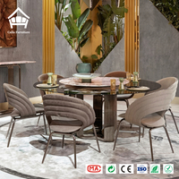 Table à manger ronde haut de gamme avec chaises, plateau en marbre et plateau tournant en verre fumé – Solution de mobilier de luxe sur mesure tout-en-un pour restaurants