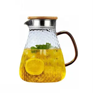 Water Jug 1600ml Glass Carafe With Drip-Free Stainless Steel Lid Perfect Water Glass Pitcher, juice, sangria