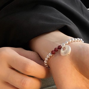 Bracelet en argent pur 999 avec pendentif paix et breloque cinabre, cordon élastique, bijoux de style chinois pour femme, usage quotidien - Product Image 3