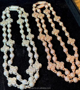 שרשרת תלתן בהתאמה אישית משובצת יהלומי מויסנייט VVS, תכשיט היפ הופ כסוף לגבר, שרשרת קובנית עם תליון תלתן ארבעה עלים 12 מ\\\"מ משובצת מויסנייט - Product Image 1