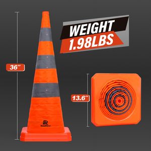 Roadhero 36 Inch Phản Quang Cổ Áo <span class=keywords><strong>4</strong></span> Gói Đóng Mở An Toàn Giao Thông <span class=keywords><strong>Cones</strong></span> Đa Mục Đích Pop-up Orange <span class=keywords><strong>Cones</strong></span> Cho Lái Xe - Product Image 4