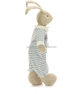 hot sale cute bunny plush toy rabbit stuff toy in white and blue stripes dress - Product Image 2