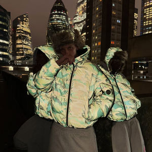 Мужские зимние куртки-пуховики с камуфляжным принтом, светоотражающие, ветрозащитные, водонепроницаемые, светящиеся, с подкладкой - Product Image 1