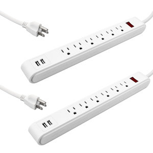 Multipresa con Protezione da Sovratensioni a 6 Prese e 2 Porte USB, Cavo di Alimentazione da 1,8 Metri, 300 <span class=keywords><strong>Joule</strong></span>, Certificato ETL, Bianco - Product Image 1