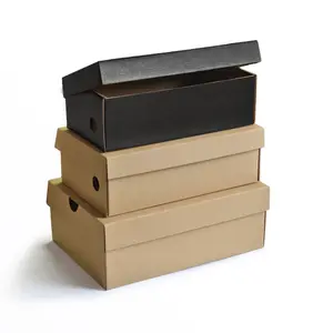 In Stock Kraft White Cardboard Shoes Packing Box Wholesale Womens Retail Empty Black Shoe Boxes With Custom Logo