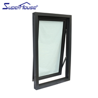 Fenêtre à auvent en aluminium moderne à ouverture manuelle, double vitrage, en alliage d'aluminium et acier inoxydable, avec moustiquaire intégrée