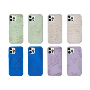 Coque de téléphone portable en paille de blé écologique 100% recyclée, gravée au Laser, entièrement biodégradable, pour iPhone 14 Pro 13 Max