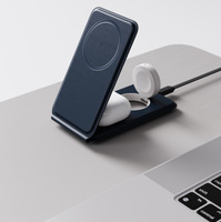 Nouveaux gadgets : support de téléphone pliable 3-en-1 avec charge sans fil magnétique 15W PD, charge rapide Type-C, support de téléphone en cuir premium