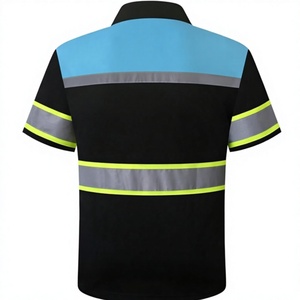 Safety <b>Shirts</b> for Men High Reflective Polo <b>Shirts</b> with Pocket Short Sleeve Contrast Panel Workwear Breathable Knitted Fabrics - Product Image 4