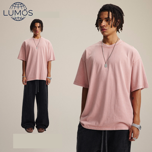 Camiseta de algodón puro cómoda de manga corta <span class=keywords><strong>con</strong></span> dobladillo acanalado <span class=keywords><strong>y</strong></span> efecto lavado vintage para hombre <span class=keywords><strong>y</strong></span> mujer, estilo urbano - Product Image 1