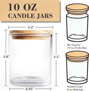 Barattoli in Vetro Spesso da 10 oz (315ml) per Candele con Coperchi in Bambù, Portacandele in Vetro per Decorazione Casa, Vendita all'Ingrosso - Product Image 2
