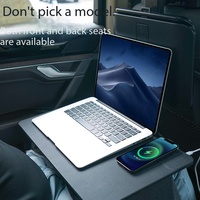 Meja Laptop Lipat Kulit PU dengan Pengisian Daya Nirkabel 15W, Earphone, Portabel, Dapat Disesuaikan, Meja Kecil untuk Rumah, Kantor, Tempat Tidur, Mobil