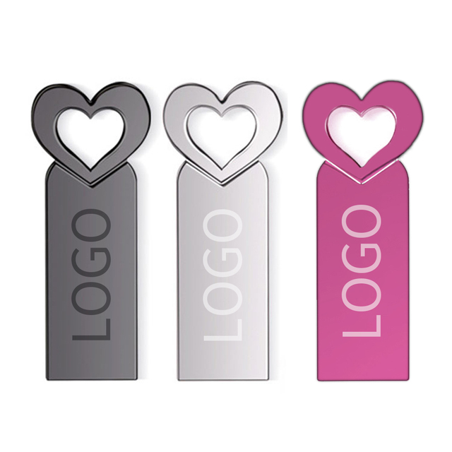 Custom Logo Love Heart USB Memory Flash Drive 2.0/3.0 Key Pen Disk Card Metal Pendrives 4GB 8GB 16GB 32GB 64GB 128GB Sizes Used