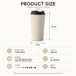 Gobelet isotherme à double paroi en acier inoxydable avec logo personnalisé, 500 ml, tasse à café de voyage, 17 oz, tasse à café isolée sous vide, thermos - Product Image 3