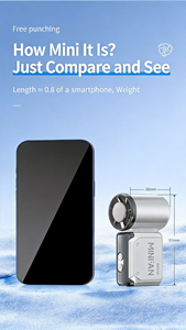 Ventilateur électrique portable - Rechargeable par USB, 4000 mAh, mini-refroidisseur d'air réglable, compact et silencieux pour les voyages et la maison - Product Image 2