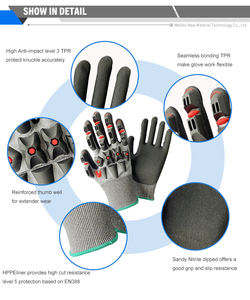 רמת חתוך עמידה 5 הגנה חנקית דקל מצופה tpr מכני השפעה כפפת שמן כפפות שדה - Product Image 5