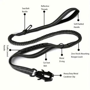 สายจูงสุนัขแบบ Bungee พร้อมตัวล็อคแบบปลดเร็ว สายจูงสุนัขแบบ Heavy Duty Tactical พร้อมหูจับบุนวม 2 จุด และตัวล็อคแบบคาราไบเนอร์โลหะ - Product Image 2