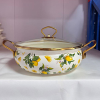 Casserole en fonte émaillée céramique classique pour la cuisson à la vapeur, les ragoûts et les soupes, avec couvercle en verre, pour cuisinière à induction, usage domestique, hôtelier et en restaurant