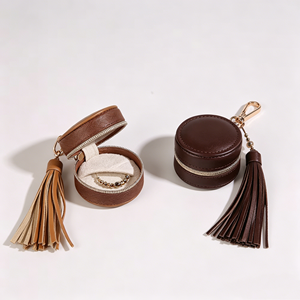Eco-friendly Mini Round Zipper Jewelry <b>Cases</b> Portable Keychain Travel Organizer With Gold Hook - Product Image 4