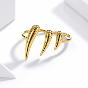 Triple Drop <b>Open</b> Stainless Steel <b>Ring</b> with 14K Gold Vacuum Plating Sculptural Adjustable Statement Band - Product Image 1