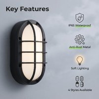 Applique murale LED ovale en aluminium étanche noir mat, 4 styles, pour extérieur, résistante à la rouille, pour jardin, couloir, projet