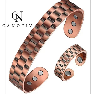 Wide <strong>Copper</strong> Plain Cuff <strong>Bangles</strong> for Healthy Neodymium Magnet Pure <strong>Copper</strong> Bracelet Relief Joint Pain <strong>Men</strong> - Product Image 2