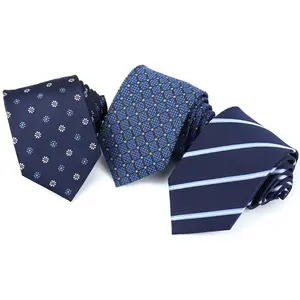 Cravate Jacquard tressée personnalisée avec Logo de société personnel, cravate de cou, en soie bleue, vente en gros