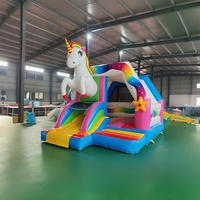 Combo gonflable de château plein d'entrain de thème de licorne commercial avec la maison de rebond de glissière pour la location et les événements de partie