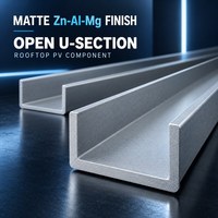 Profil en U photovoltaïque en acier ouvert, sur mesure (largeur, hauteur, épaisseur, longueur et trous), avec revêtement Zn-Al-Mg, fabriqué selon les plans