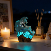 Lampe en résine époxy 3D artisanale en forme de vague de surf, lumière ambiante LED en résine, thème surf océanique, lampe de chevet décorative